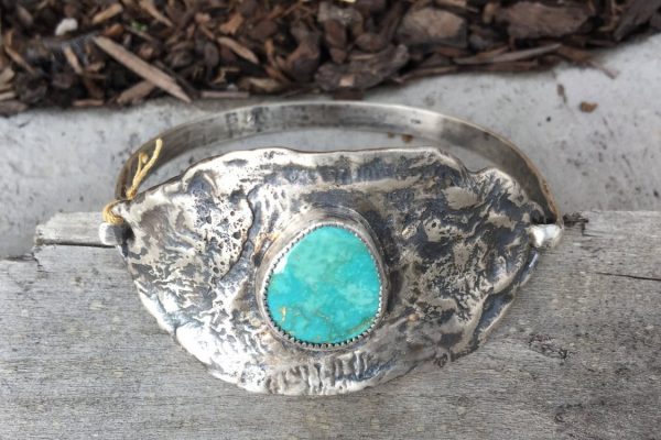 Silver Reticulated Bracelet with Turquoise Cabachon